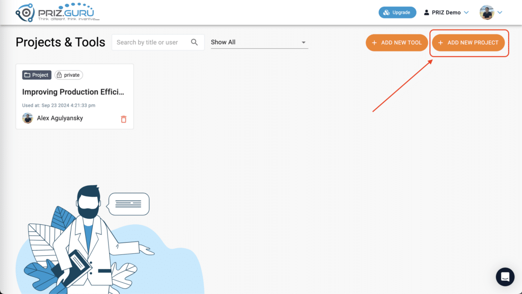 New Project Button | PRIZ Guru