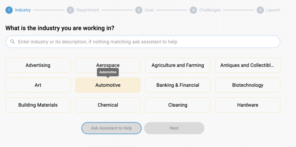 Default Industries Options | Project Creation | PRIZ Guru