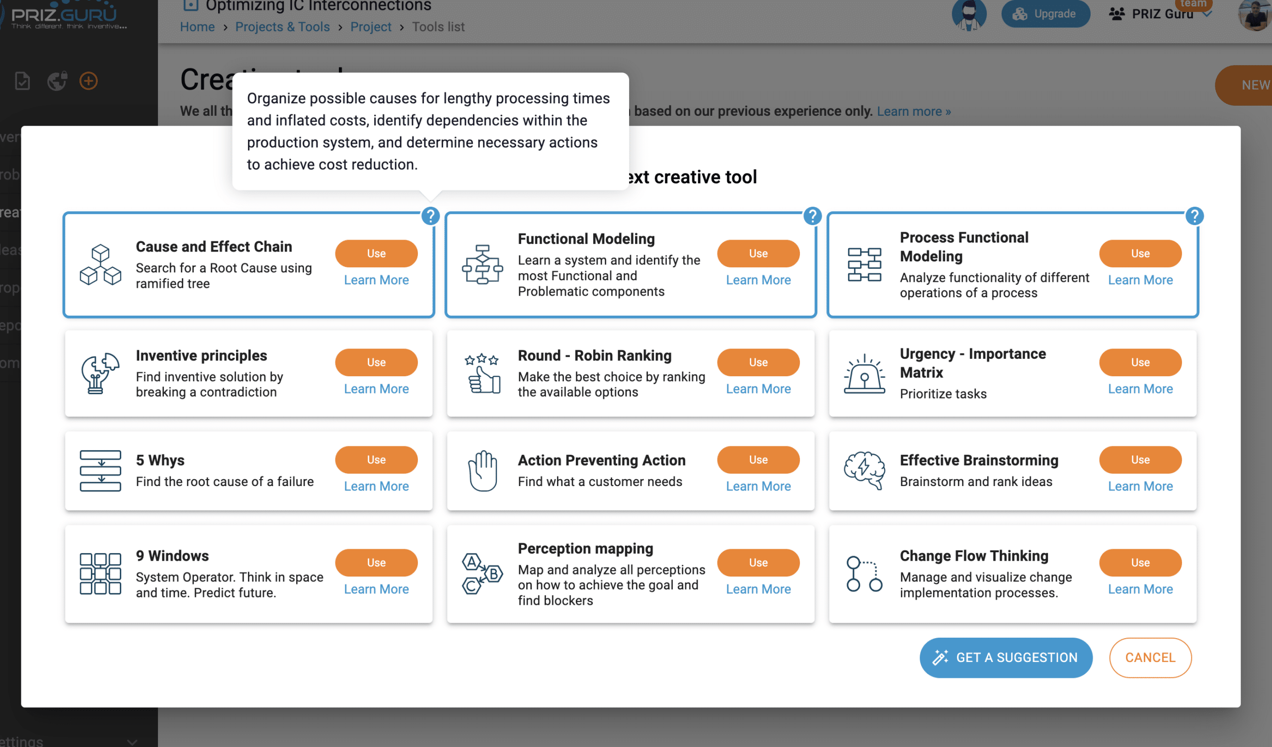 Creative tools suggester | PRIZ Guru