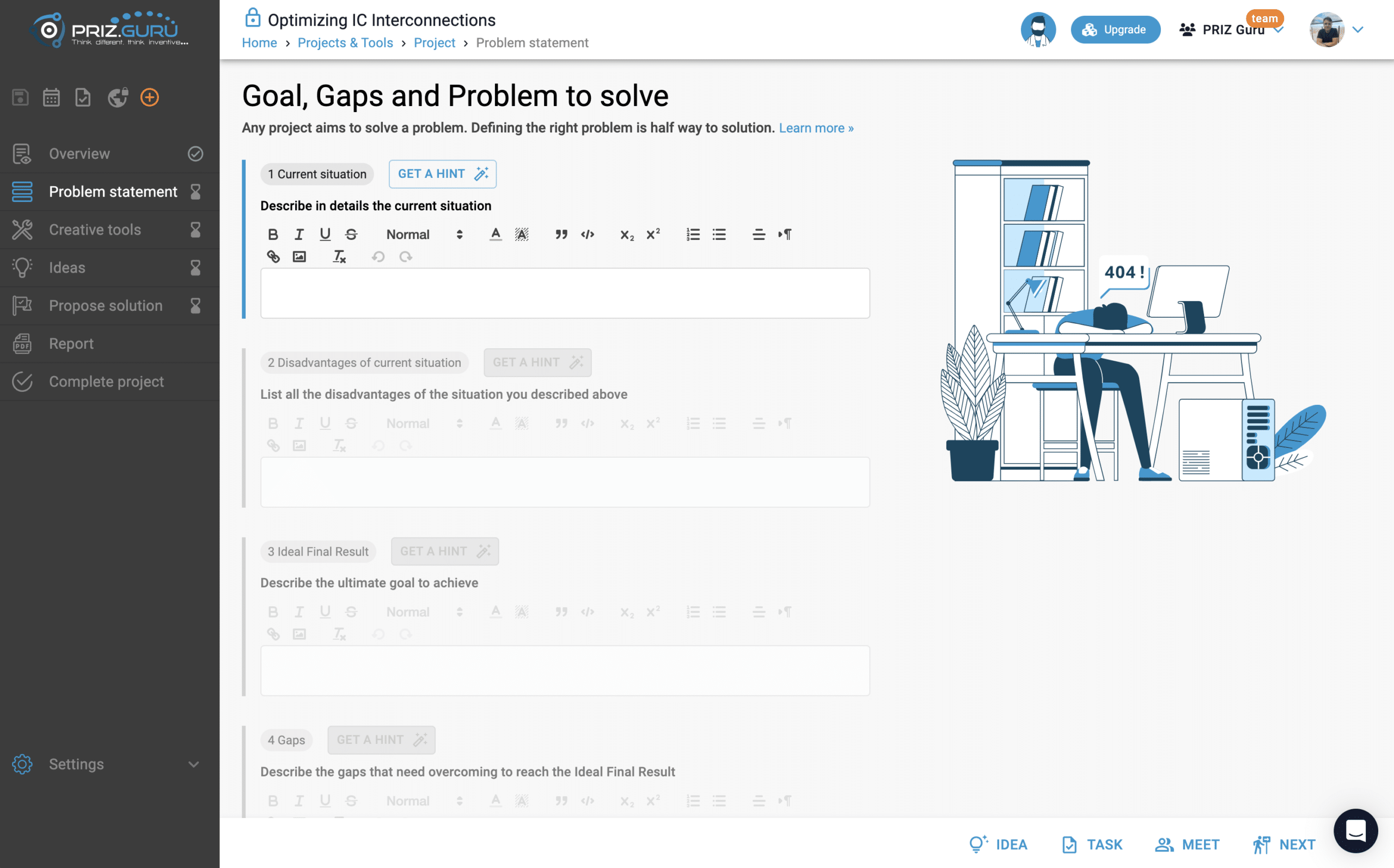 Problem statement screen | PRIZ Guru