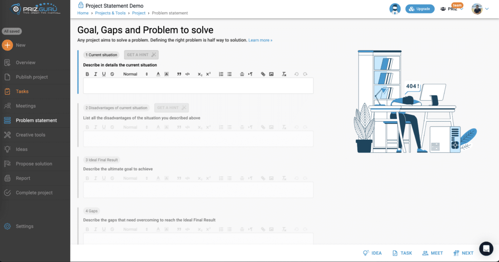 Problem Statement Screen | PRIZ Guru